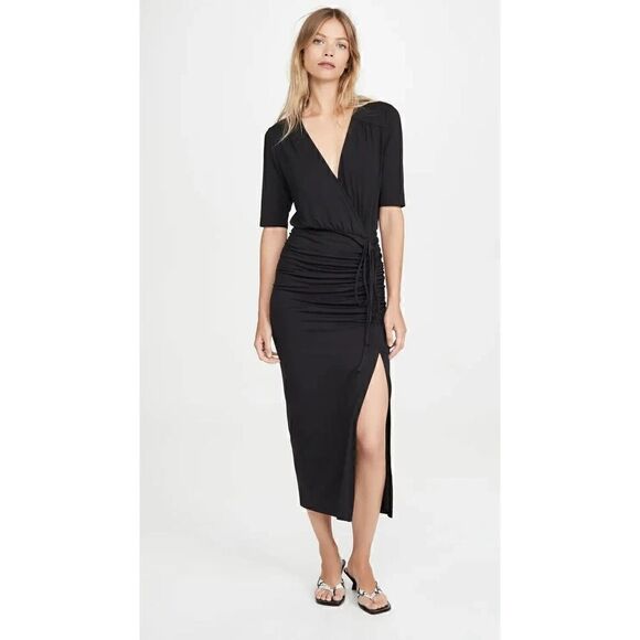 $278 Veronica Beard Mariposa Ruched Dress Small Black Sold out - Picture 1 of 6